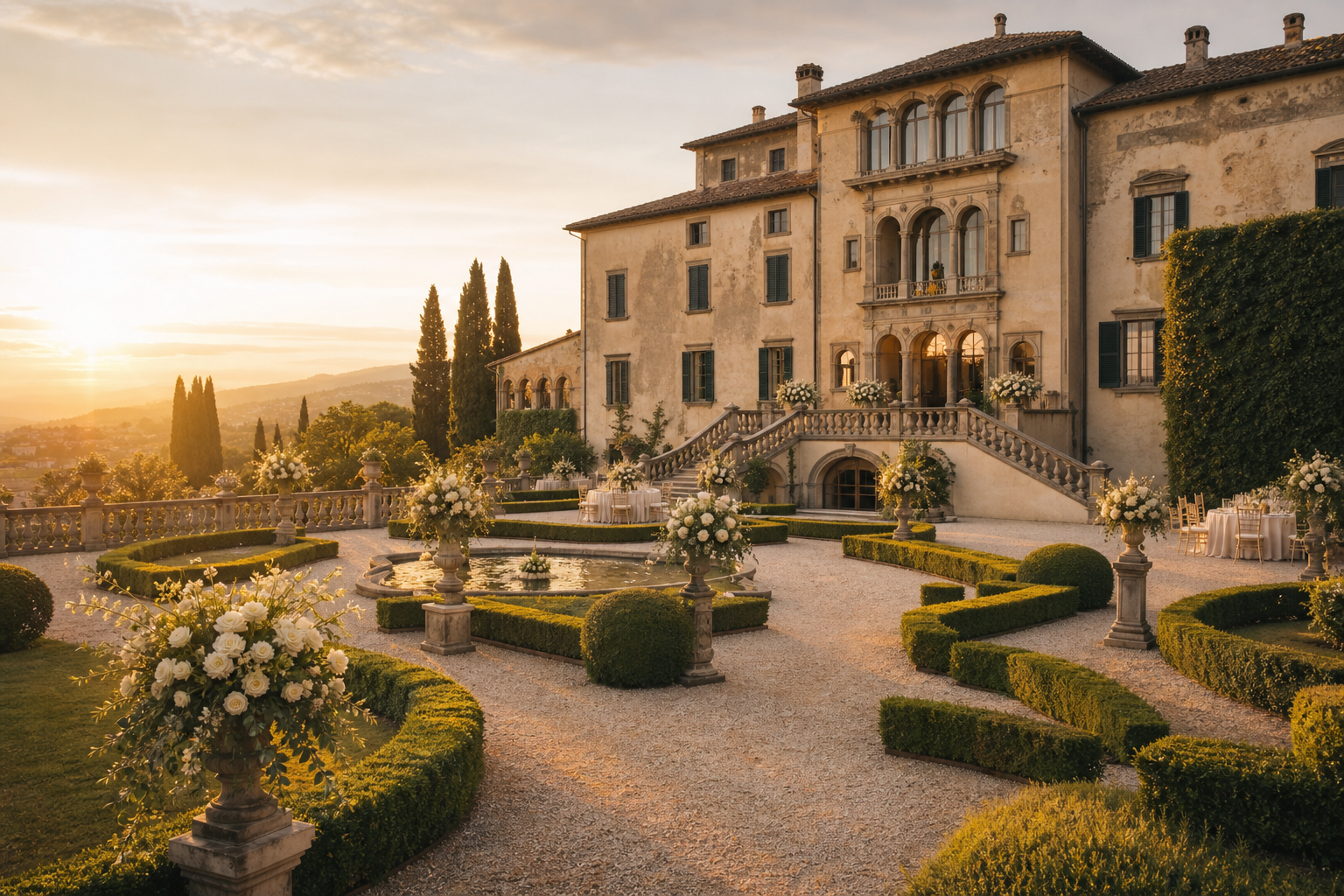 Villa elegante al tramonto